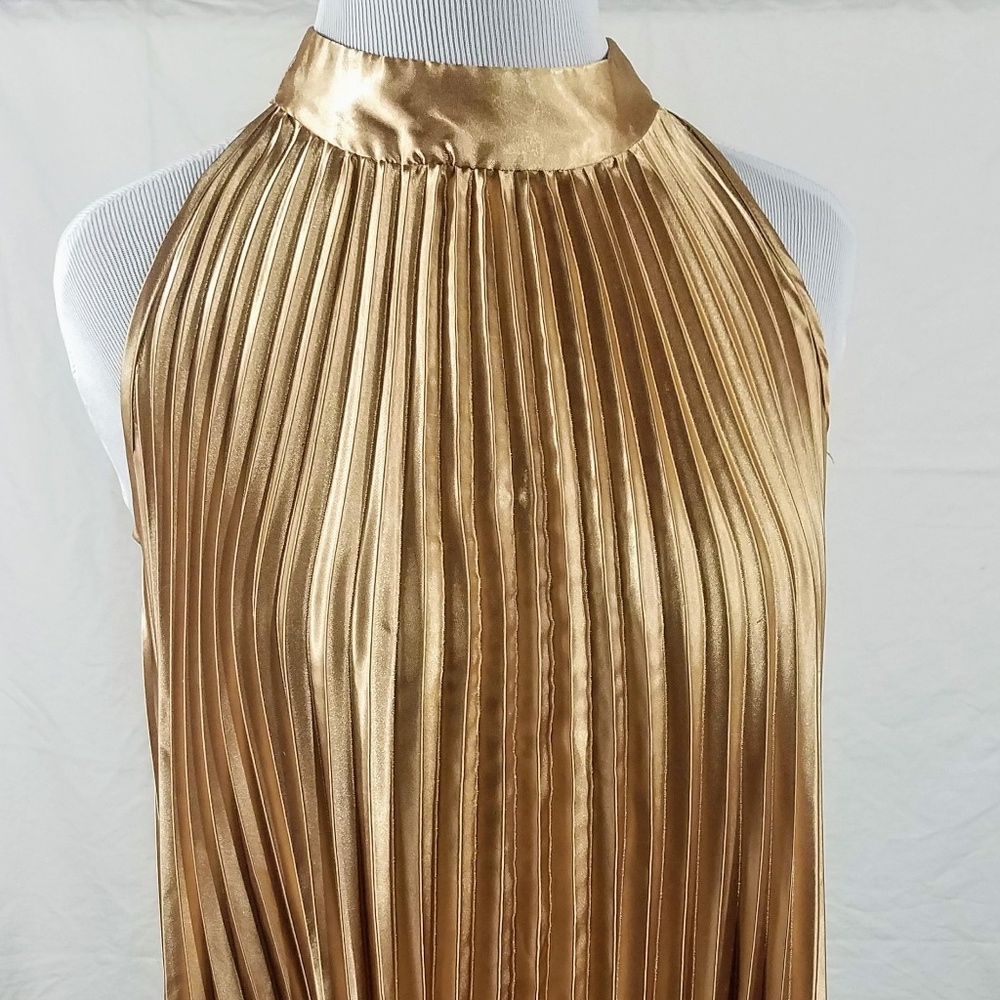 Gold Pleated Swing Dress